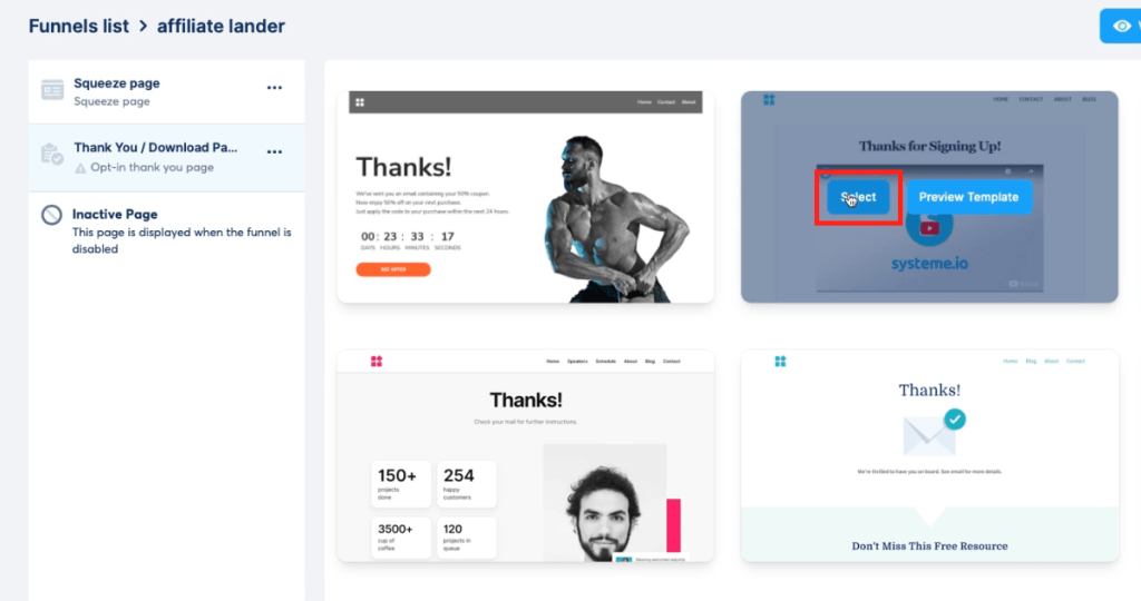 systeme.io thank you page template