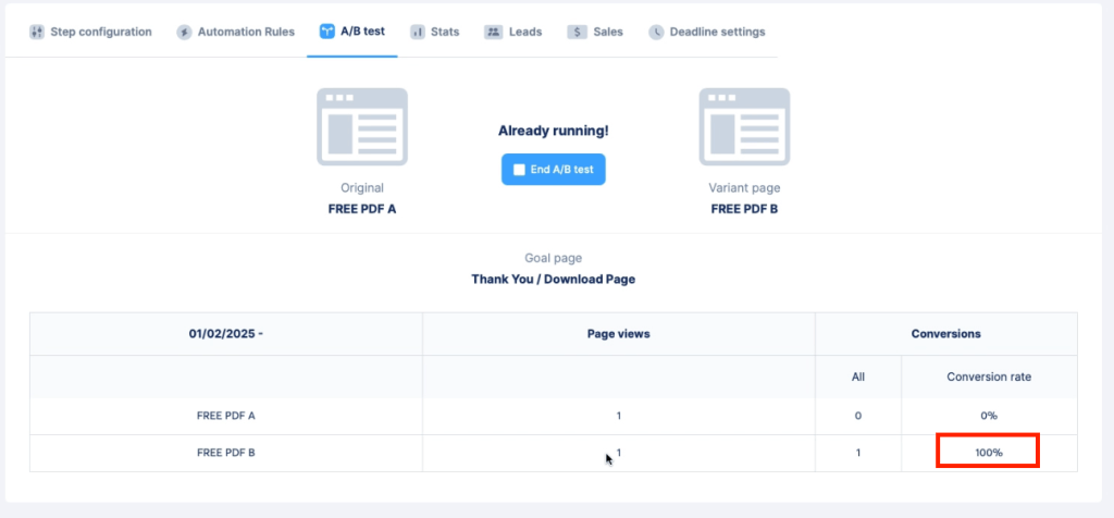 systeme.io analyzing split test results