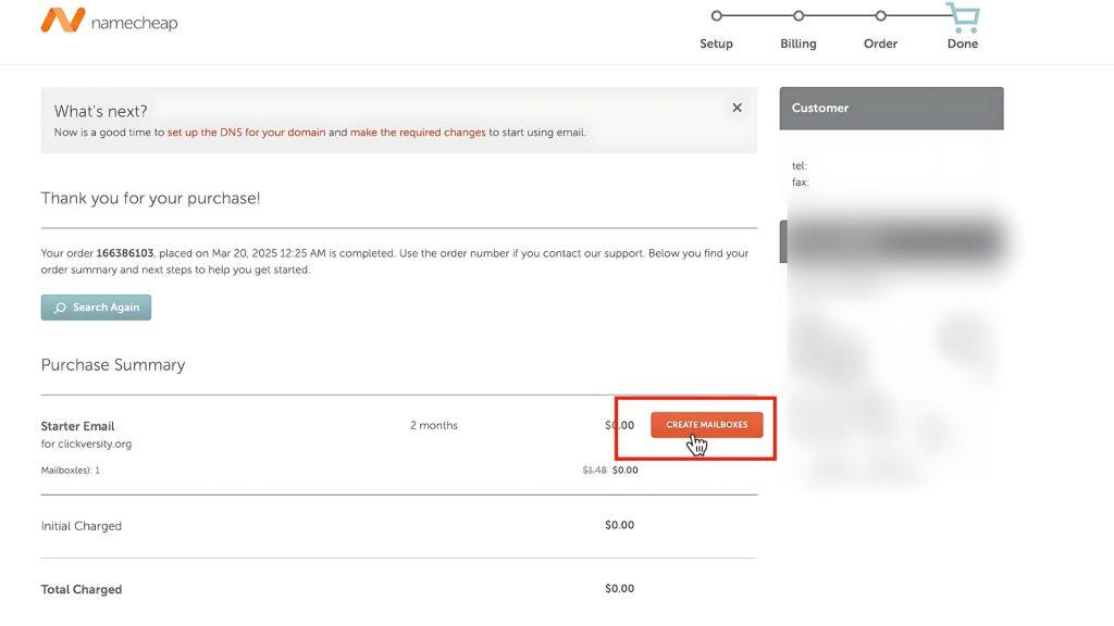 Create mailboxes namecheap
