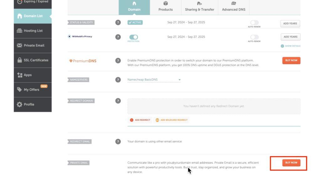 Buy private email on name cheap