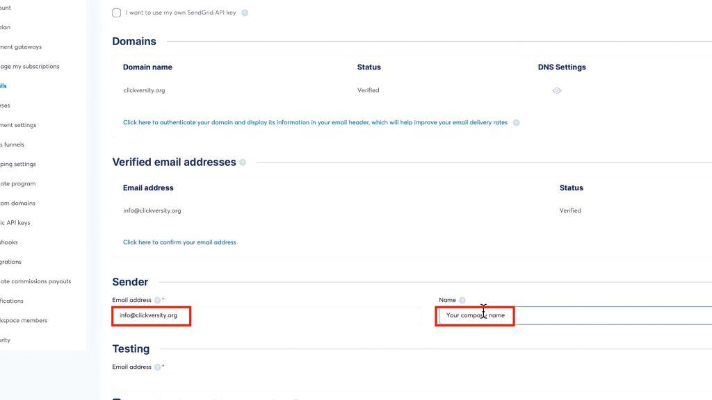 Set Up Your Default Sender and Test Email Address
